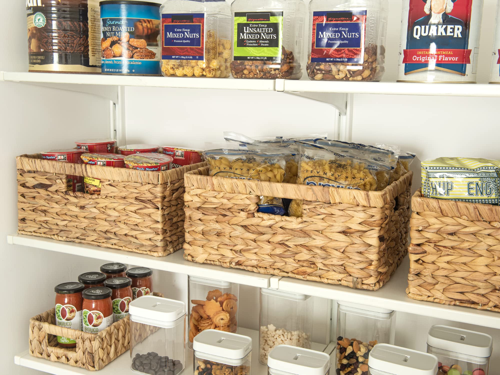 Storageworks Large Rectangular Wicker Basket, Water Hyacinth Storage Basket With Built-In Handles, 1 Pack